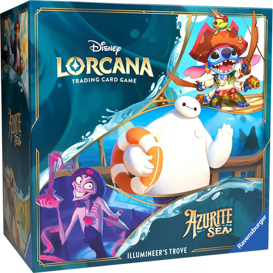 Box of Disney Lorcana - Azurite Sea - Illumineer’s Trove trading card game featuring popular Disney characters.