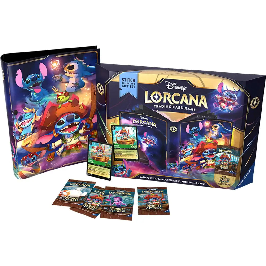 Disney Lorcana Trading Card Game - Stitch Collector’s Gift Set - Set Azurite Sea with Stitch promo card and booster packs