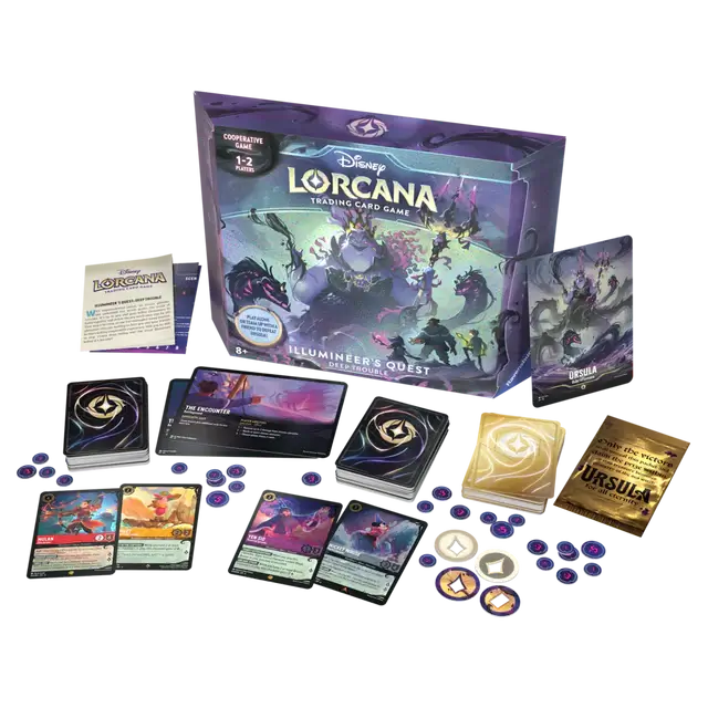 Disney Lorcana Trading Card Game - Gift Set - Deep Trouble - Illumineers Quest featuring Ursula cards and gaming pieces