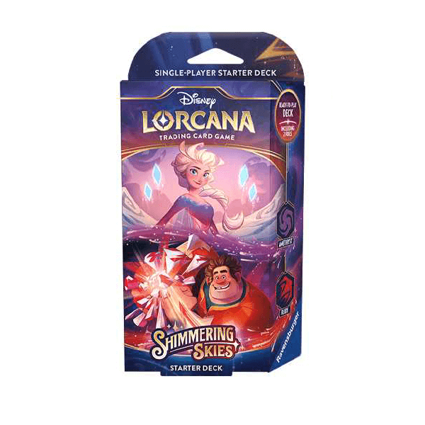 Disney Lorcana Trading Card Game - Shimmering Skies Starter Deck (Amethyst and Ruby) packaging front view