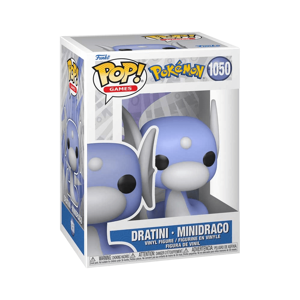 Funko Pop Games: Pokemon - Dratini collectible vinyl figure in box, 3.5 inches tall, perfect for adding to your Pokémon collection.