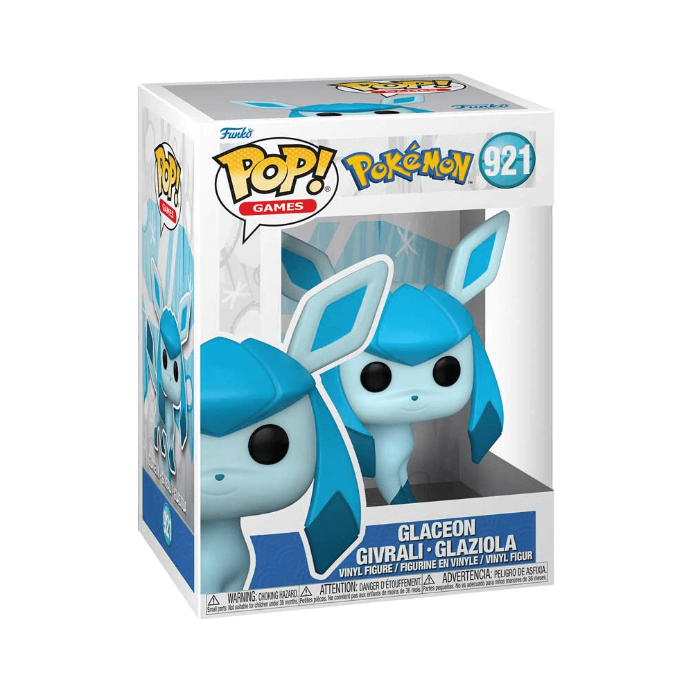 Funko Pop Games: Pokemon - Glaceon collectible figure in original packaging, featuring the ice-type Pokémon in a stylized design.