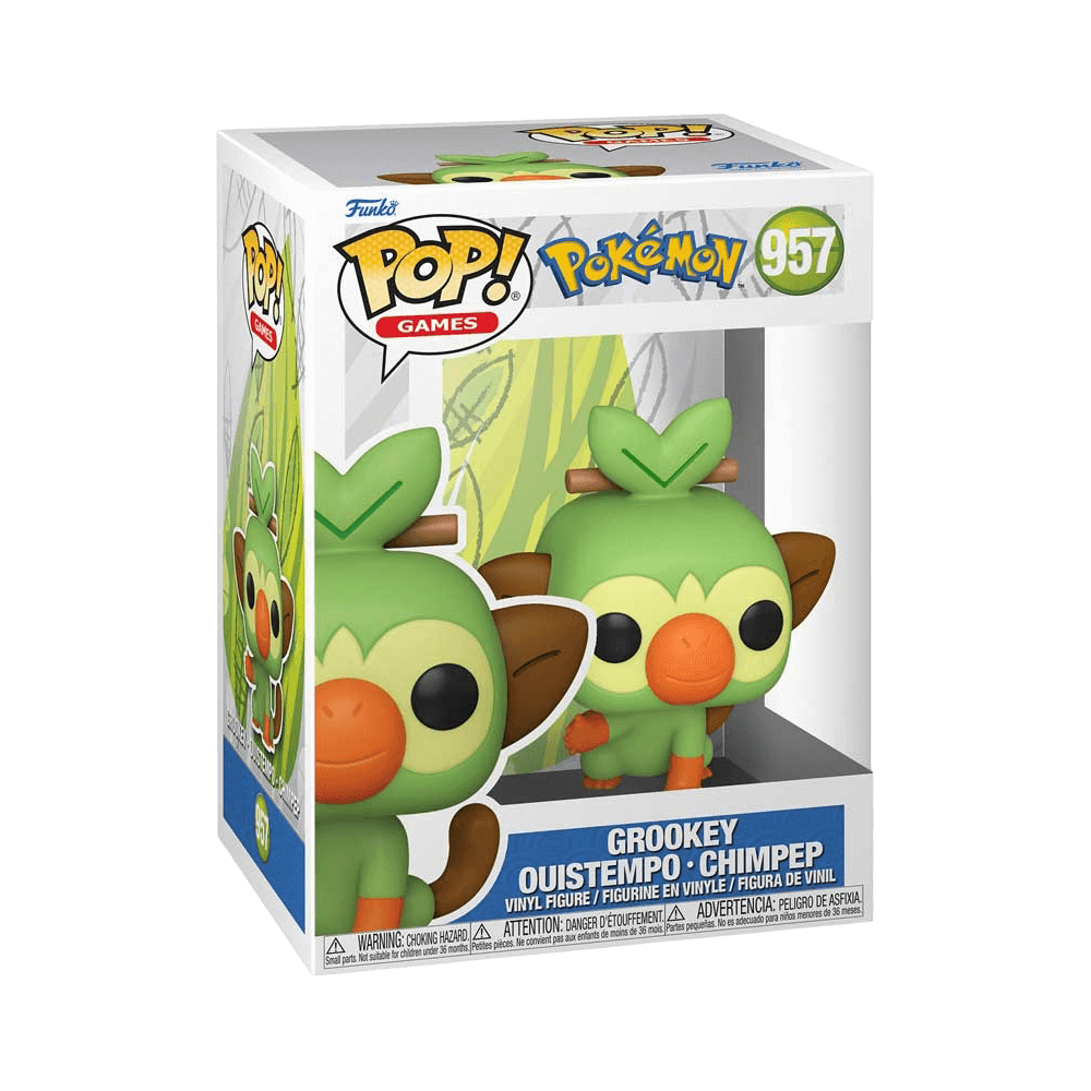 Funko Pop Games: Pokemon Grookey vinyl figure in packaging, standing 3.65 inches tall, perfect for collectors and trainers.