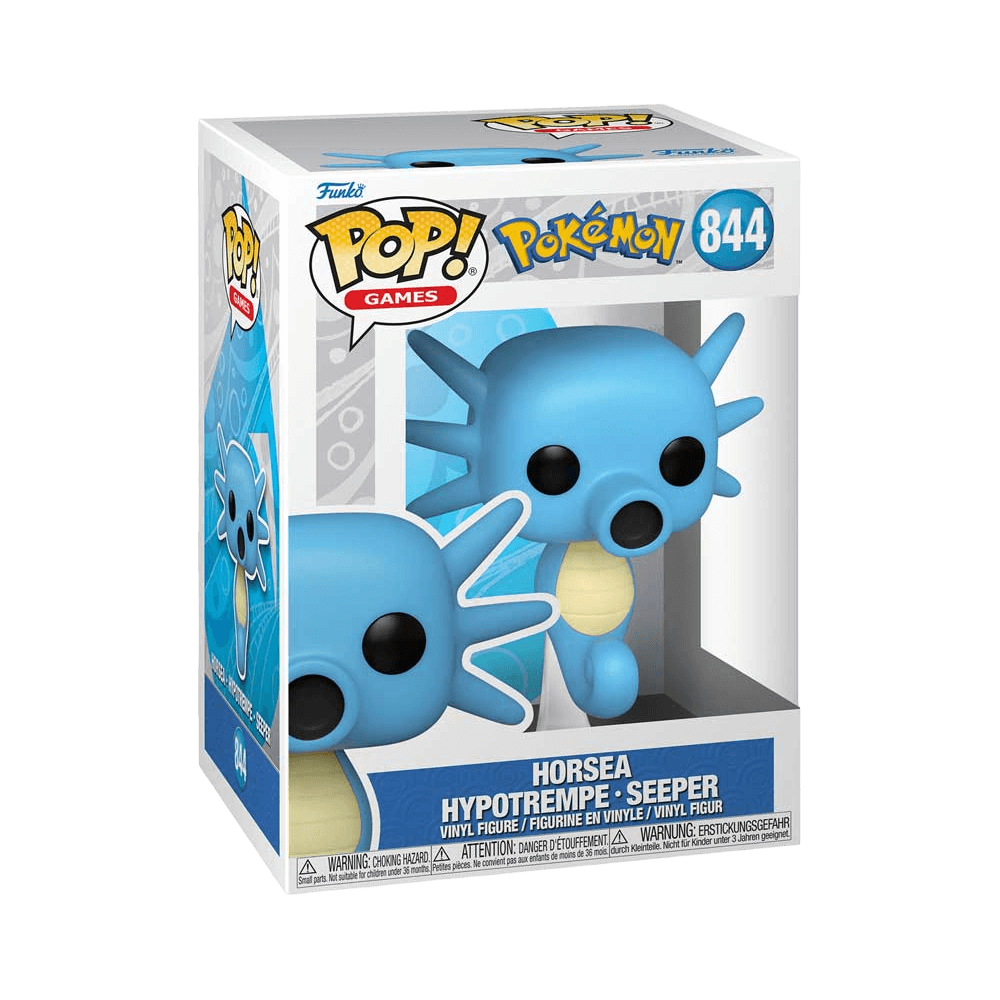 Funko Pop Games: Pokemon - Horsea vinyl figure in box, 4.3 inches tall, for collectors and fans.