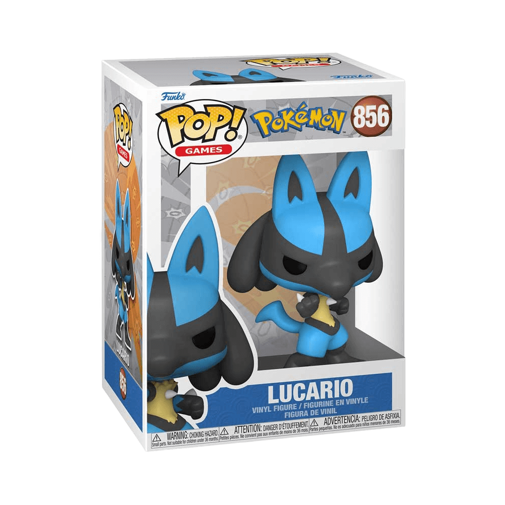 Funko Pop Games: Pokemon Lucario vinyl figure in box, 4-inch collectible from Pokémon series.