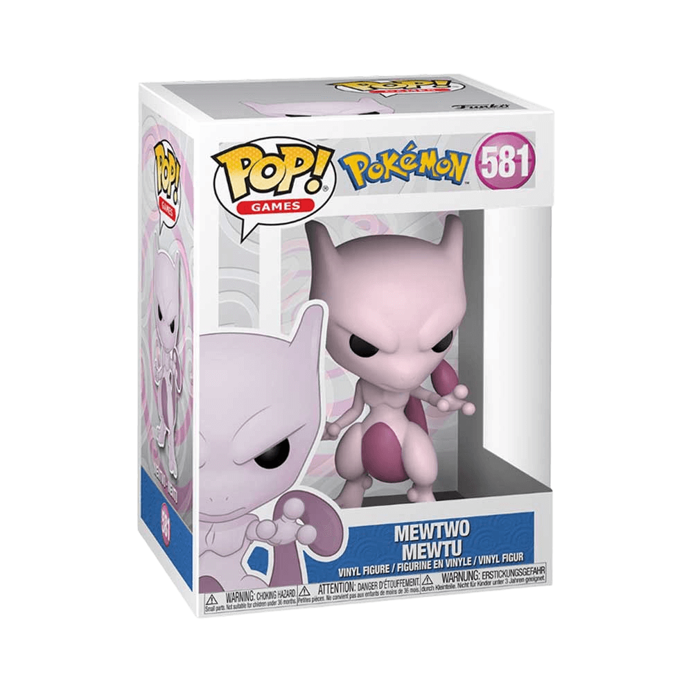 Funko Pop Games: Pokemon - Mewtwo vinyl figure in box, 5.15 inches tall, exclusive collectible for Pokémon trainers.