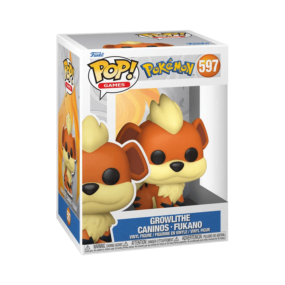 Funko Pop Games: Pokemon - Growlithe vinyl figure in packaging, part of exclusive Pokémon collection, 3.7 inches tall.