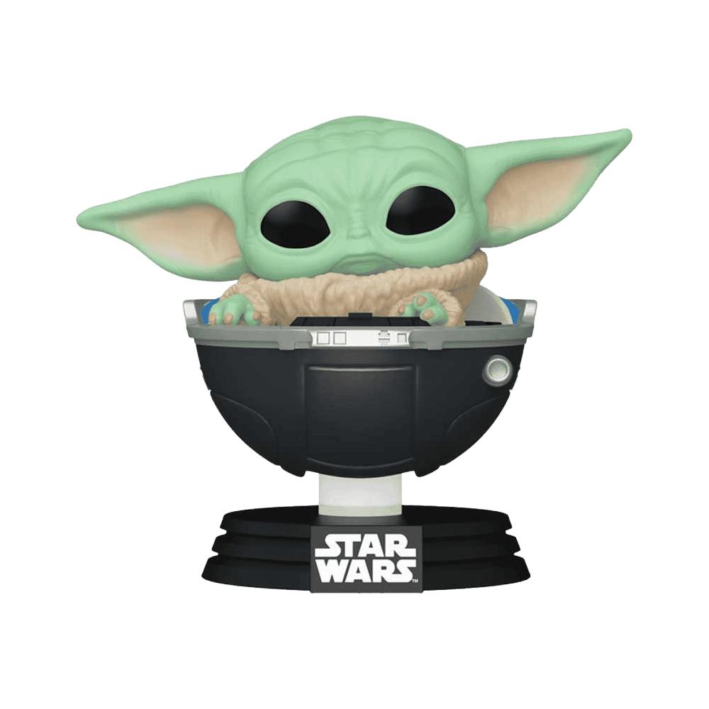 Funko Pop Star Wars: Grogu With Pram vinyl bobblehead figurine in hovering pram, 4.55 inches tall collectible from The Mandalorian.