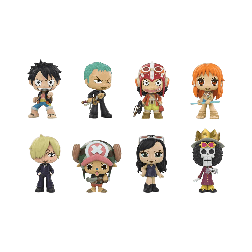 Funko Mini Vinyl Figures: Onepiece Assorted featuring Straw Hat Pirates including Luffy, Zoro, Nami, Usopp, Sanji, Chopper, Brook, Robin