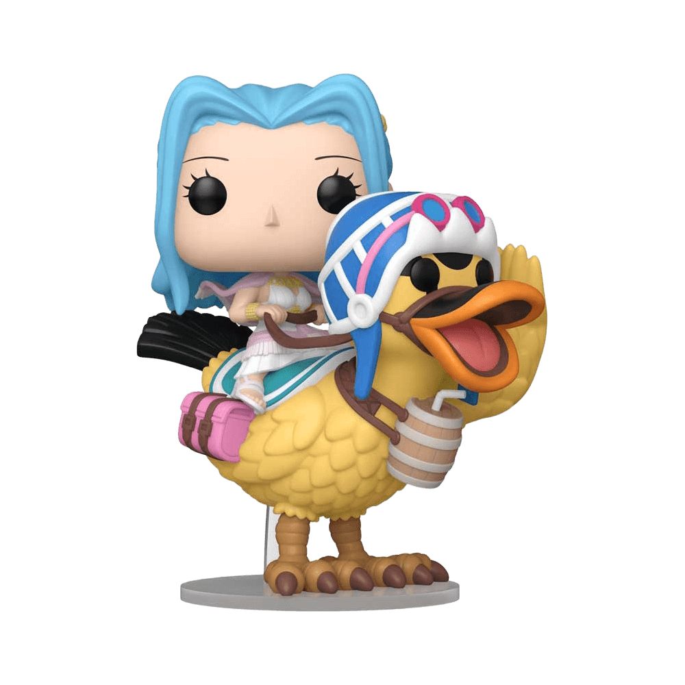 Funko Pop Ride: One Piece - Vivi & Karoo collectible figure with Vivi riding Karoo, 5.25 inches tall, part of One Piece vinyl series.
