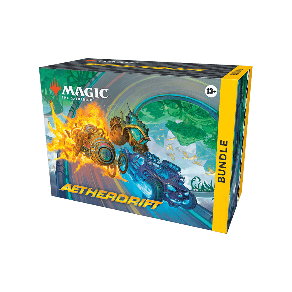 Magic: The Gathering: Aetherdrift Bundle box featuring vibrant card art.