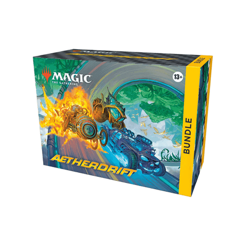 Magic: The Gathering: Aetherdrift Bundle box featuring vibrant card art.