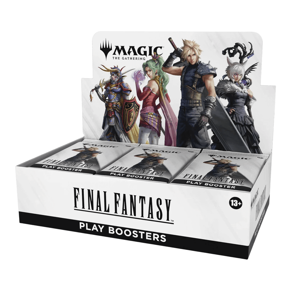 Magic: The Gathering: Final Fantasy Play Booster Box featuring iconic characters from Final Fantasy series.