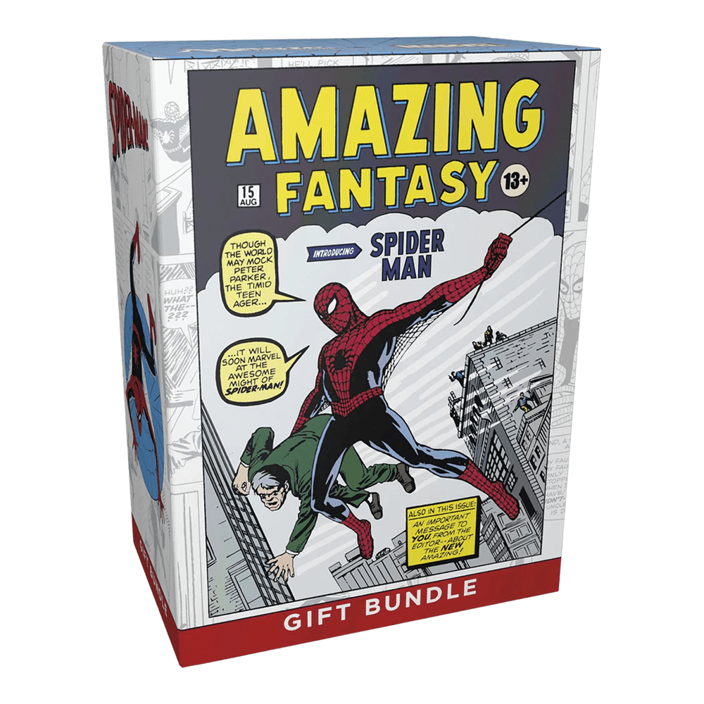 Magic: The Gathering: Marvel's Spider-Man Gift Bundle box featuring Amazing Fantasy comic cover art.