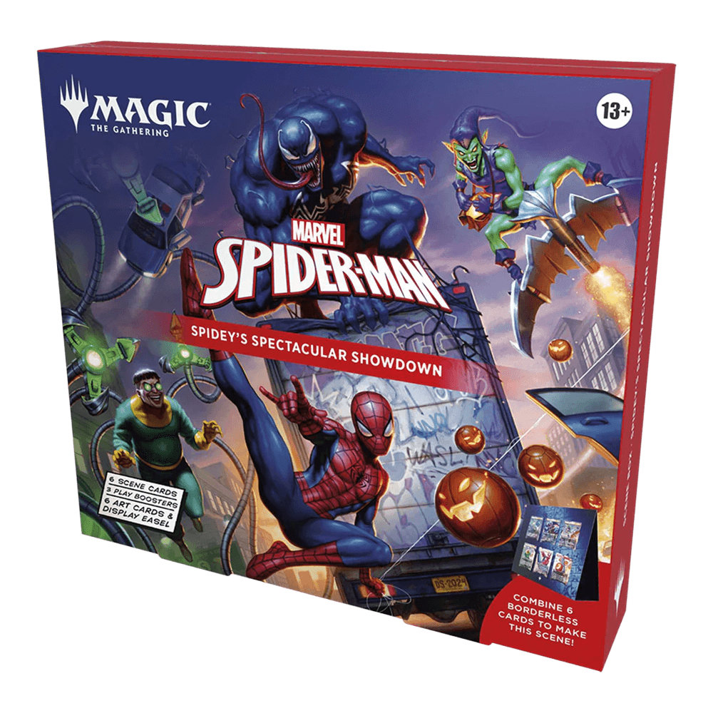 Magic: The Gathering: Marvel's Spider-Man Scene Box featuring iconic Marvel villains and Spider-Man in a dramatic showdown.