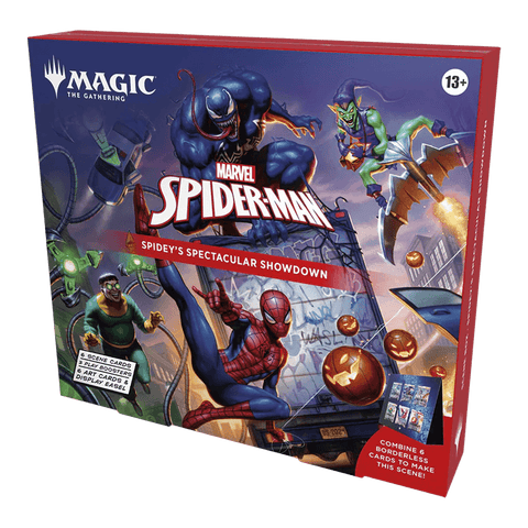 Magic: The Gathering: Marvel's Spider-Man Scene Box featuring iconic Marvel villains and Spider-Man in a dramatic showdown.