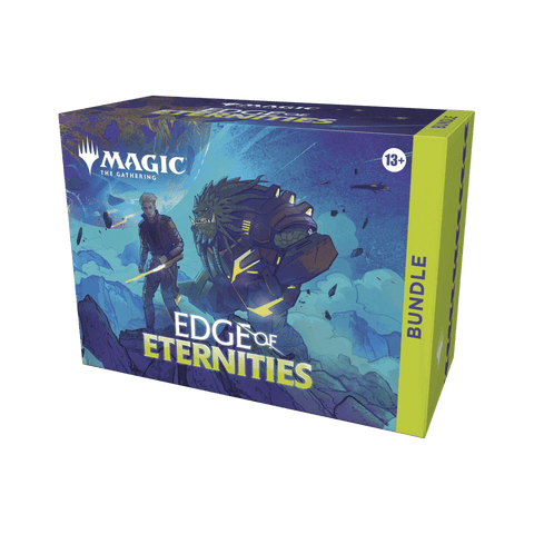 Magic: The Gathering - Edge of Eternities Bundle box with artwork of character and creature in a cosmic scene.