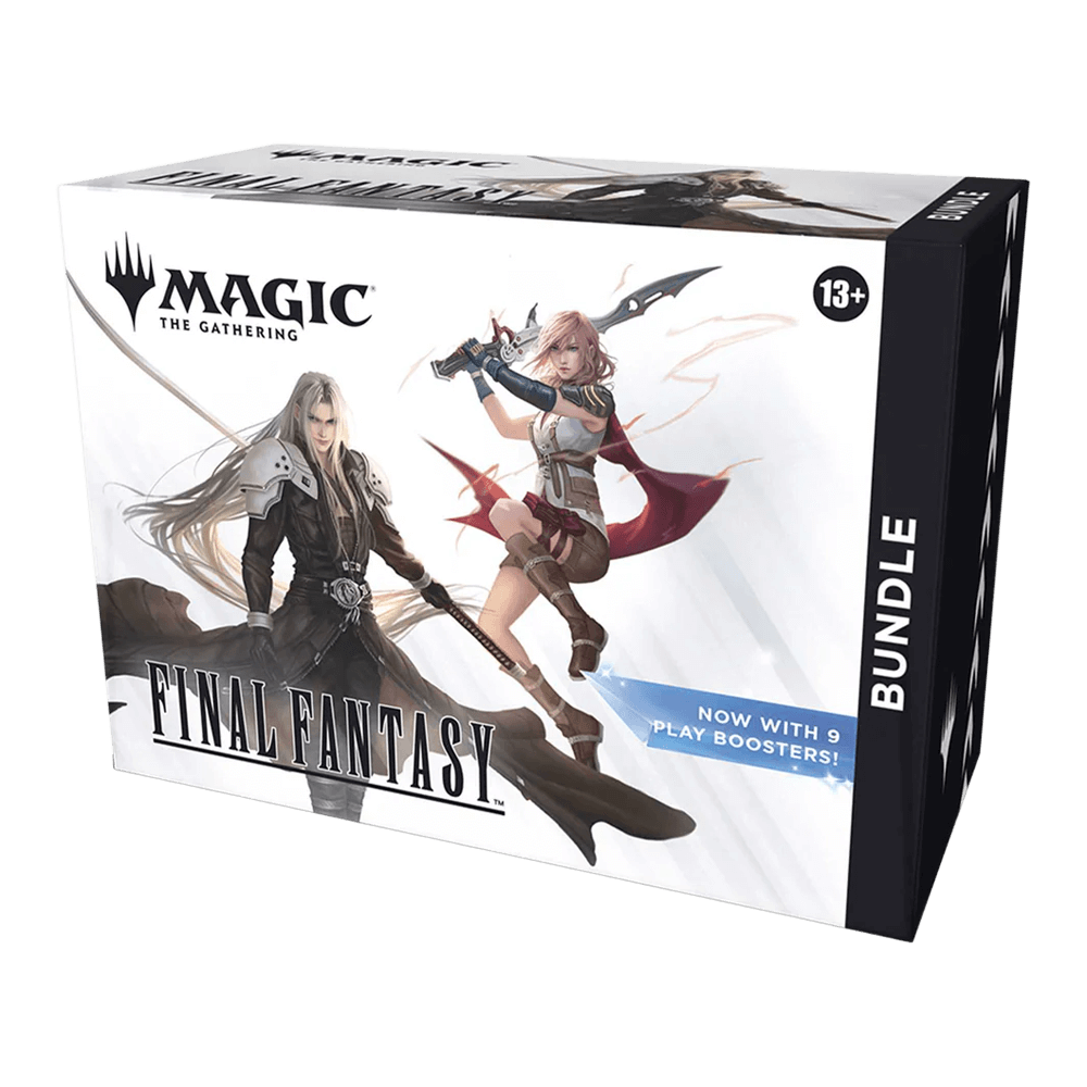 Magic: The Gathering: Final Fantasy Bundle featuring iconic characters with 9 Play Boosters and collectible cards.