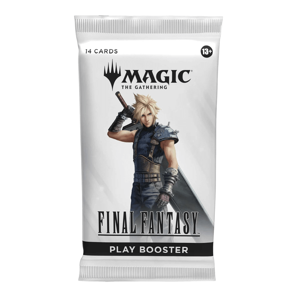 Magic: The Gathering: Final Fantasy Play Booster pack featuring iconic Final Fantasy character on packaging.