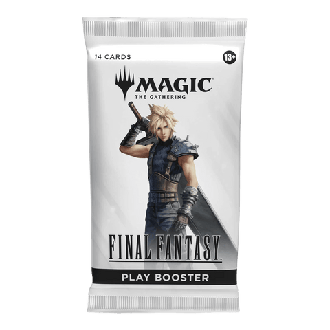 Magic: The Gathering: Final Fantasy Play Booster pack featuring iconic Final Fantasy character on packaging.