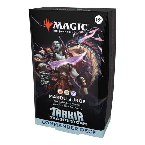 Magic: The Gathering - Tarkir: Dragonstorm Mardu Surge Commander Deck packaging showcasing fantasy artwork of dragons and warriors.