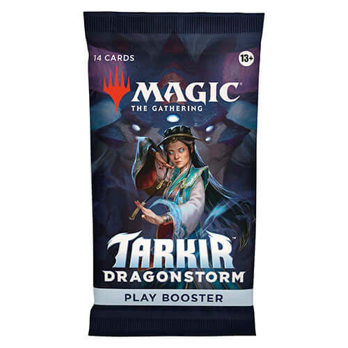 Magic: The Gathering - Tarkir: Dragonstorm Play Booster Pack featuring 14 cards for strategic gameplay.