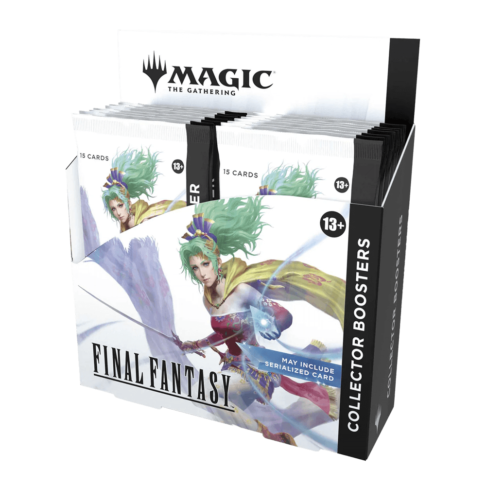 Magic: The Gathering: Final Fantasy Collector Booster Box featuring 12 packs of exclusive cards and Traditional Foil tokens.