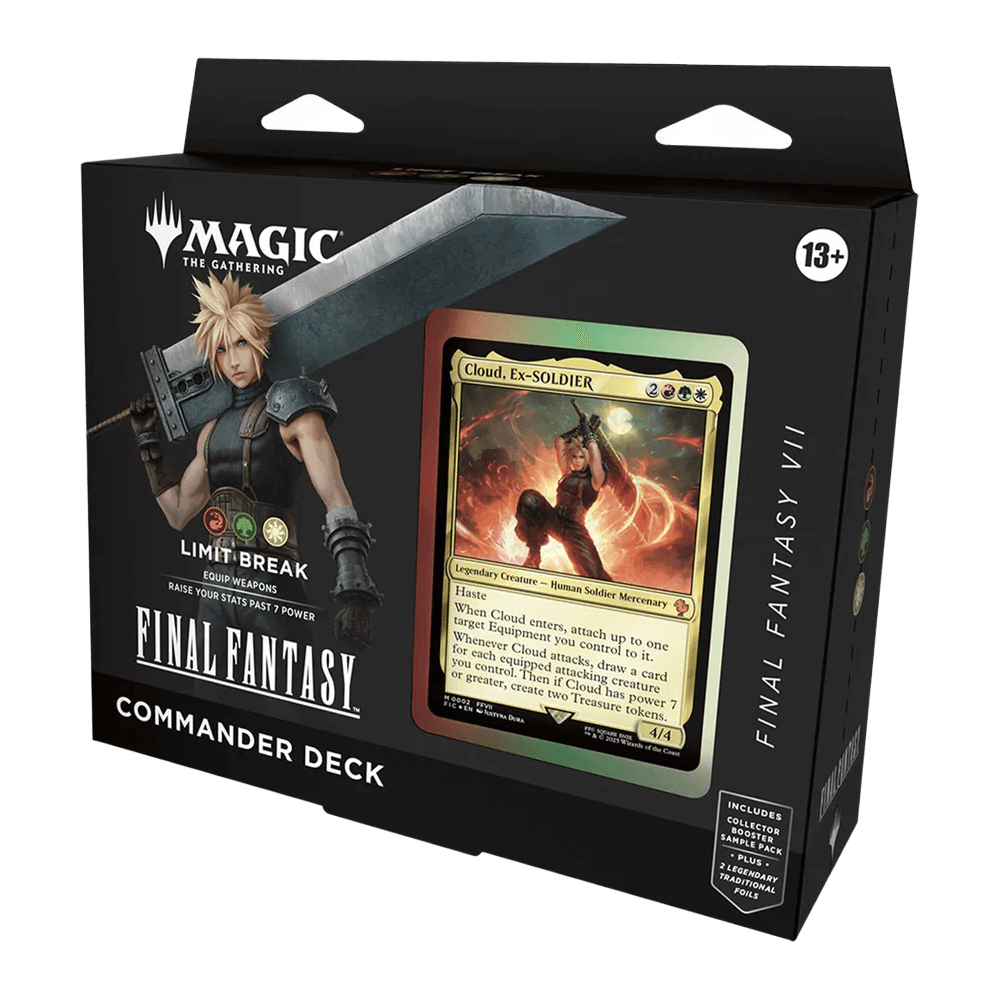 Box of Magic: The Gathering: Final Fantasy Commander Deck - Limit Break featuring Cloud, iconic FINAL FANTASY VII character.