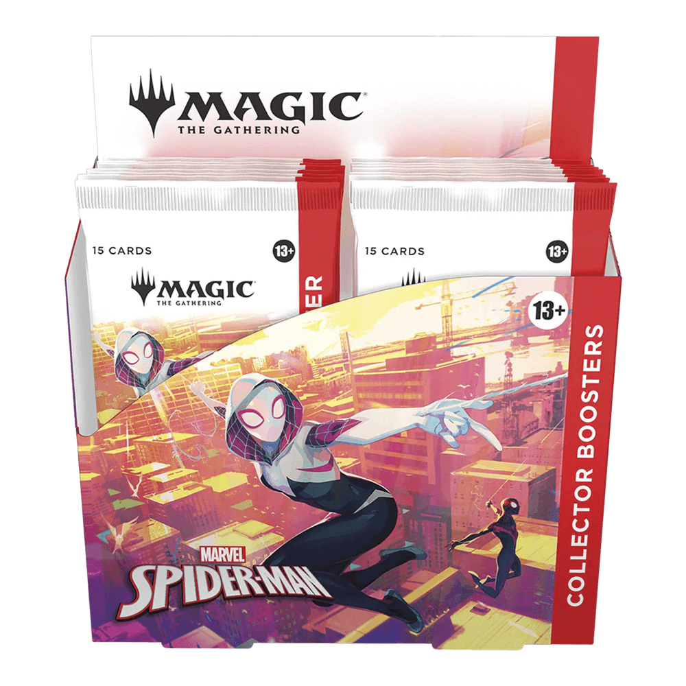 Magic: The Gathering: Marvel's Spider-Man Collector Booster Box with Spider-Man theme and borderless card treatments.