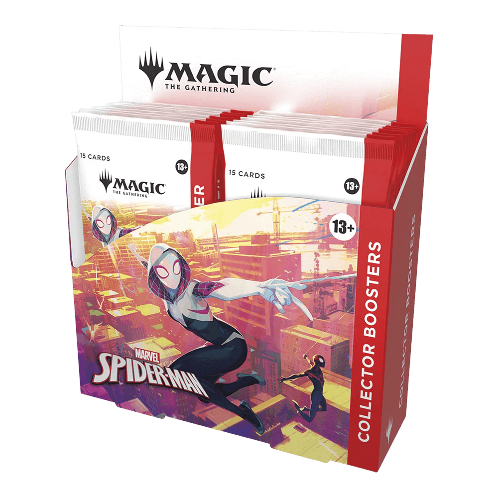 Magic: The Gathering: Marvel's Spider-Man Collector Booster Box featuring Spider-Verse artwork and packaging.