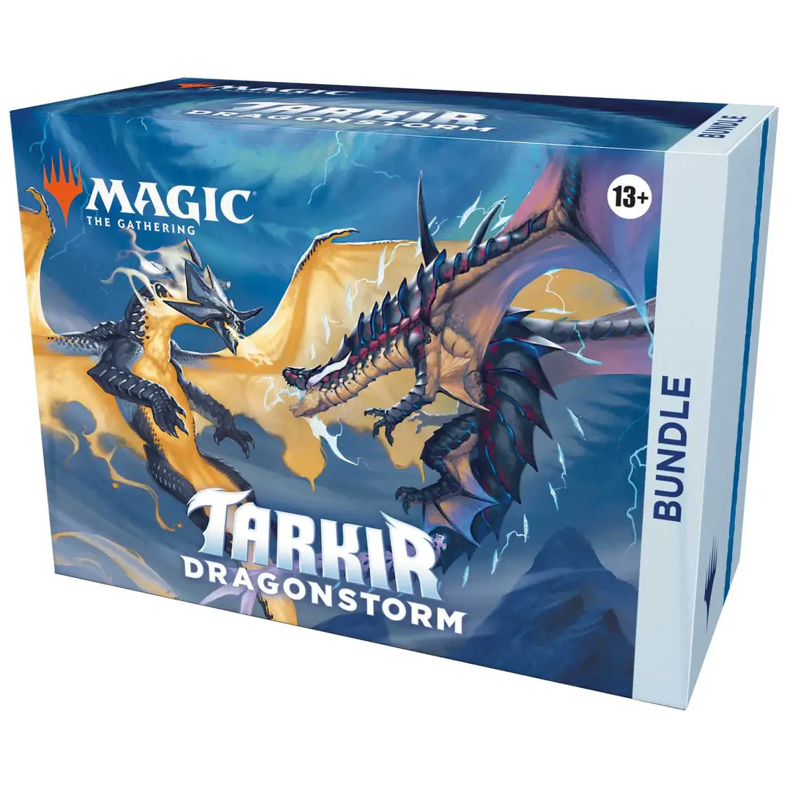 Magic: The Gathering: Tarkir: Dragonstorm Bundle box displaying fierce dragons.