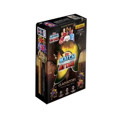 Match Attax 25/26 Mega Tin 3 featuring 45 cards and 3 limited editions from UEFA competitions, including Stealth Strike and Showboat Legends.