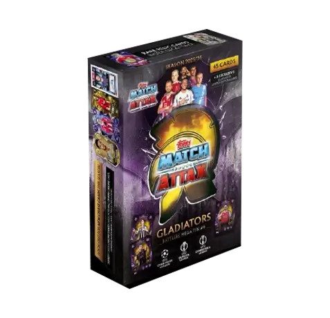 Match Attax 25/26 Mega Tin 4 packaging with 45 cards and 3 exclusive limited editions, featuring UEFA club competitions and new subsets.
