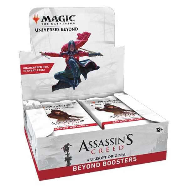 MTG: Assassin's Creed Booster (24) box displaying Magic: The Gathering and Assassin's Creed themed booster packs.
