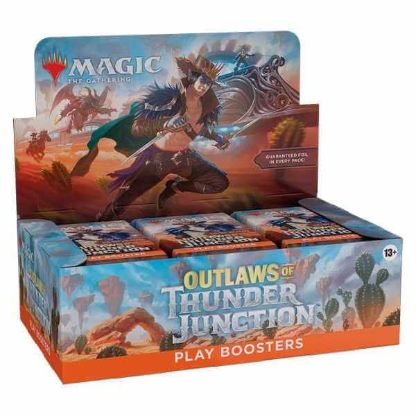 MTG: Outlaws of Thunder Junction Play Booster (36) box set of Magic the Gathering cards with western-themed artwork.