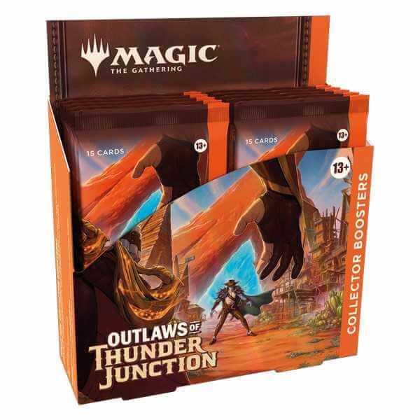 MTG: Outlaws of Thunder Junction Collector Booster (12) featuring shining foils and rare cards in each pack, Magic: The Gathering.