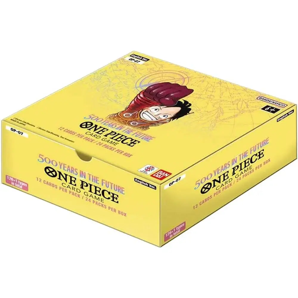 One Piece 500 Years in the Future Booster Box featuring characters from the Egghead Arc with 24 packs and 126+1 card types.