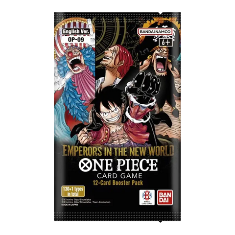 One Piece Card Game: Booster Box (OP-09) Emperors in The New World pack with vibrant character artwork.