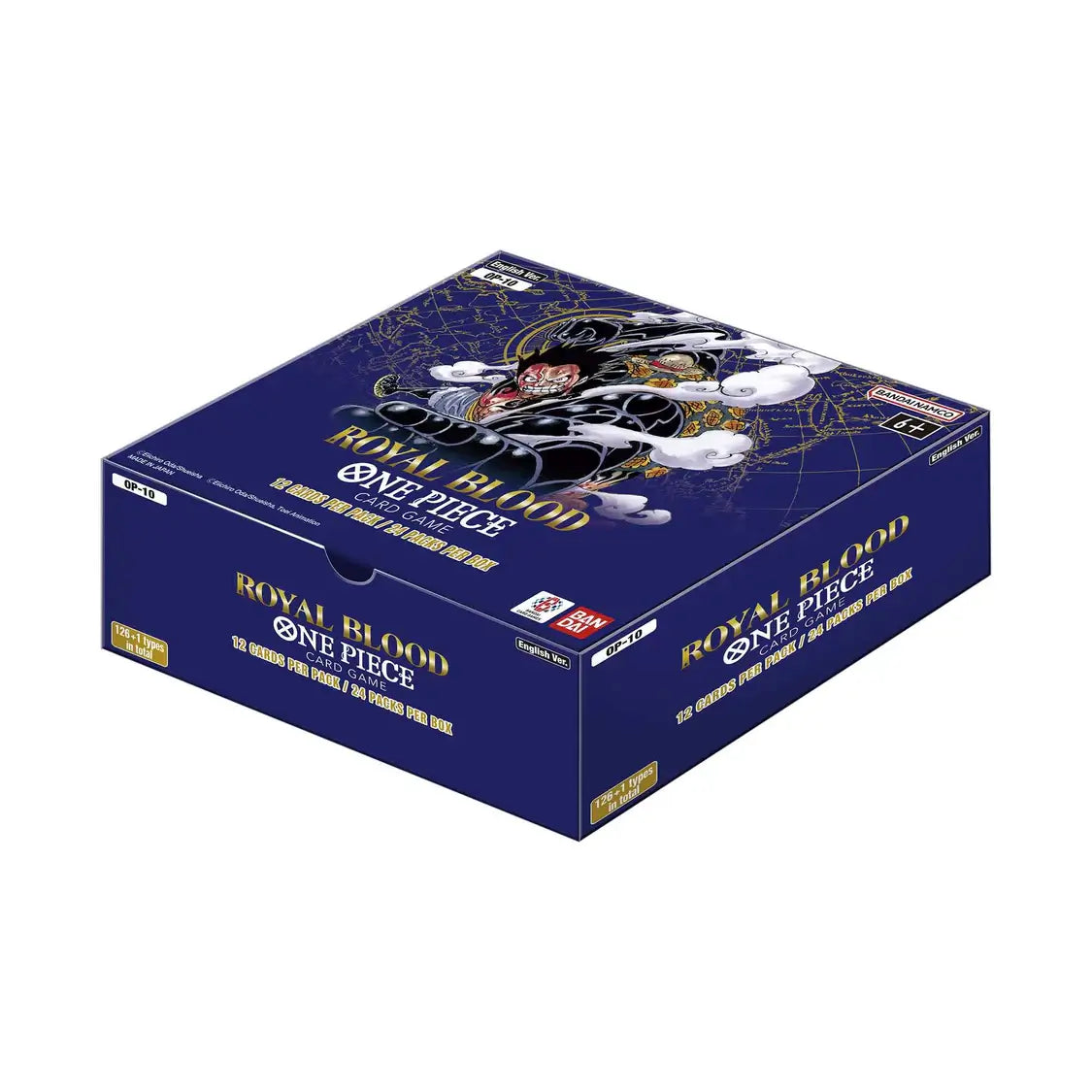 One Piece Card Game: Booster Box - (OP-10) Royal Blood featuring 24 packs and 136 cards including rares and leaders.