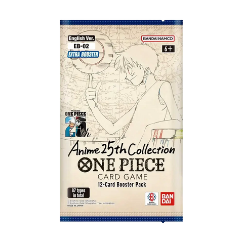 One Piece Card Game: Booster Pack (EB-02) Anime 25th Collection with exclusive illustrations on package.