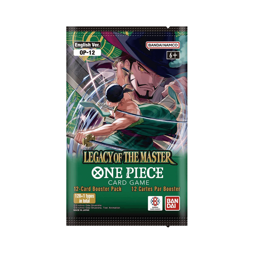 One Piece Card Game: Booster Pack (OP-12) featuring Legacy of the Master theme with 12 cards per pack.
