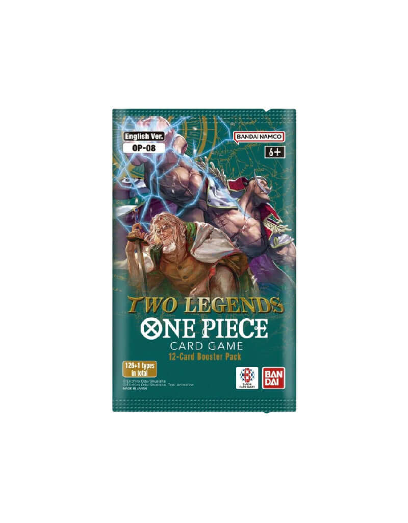 One Piece - Two Legends Booster Box featuring Silvers Rayleigh and other pirate decks. Contains 12 cards per pack and 126+1 card types.