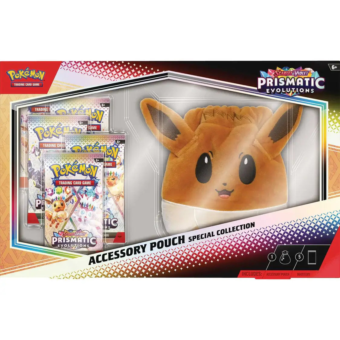 Pokémon TCG: Scarlet & Violet – Prismatic Evolutions - Accessory Pouch Special Collection with Eevee pouch and booster packs.
