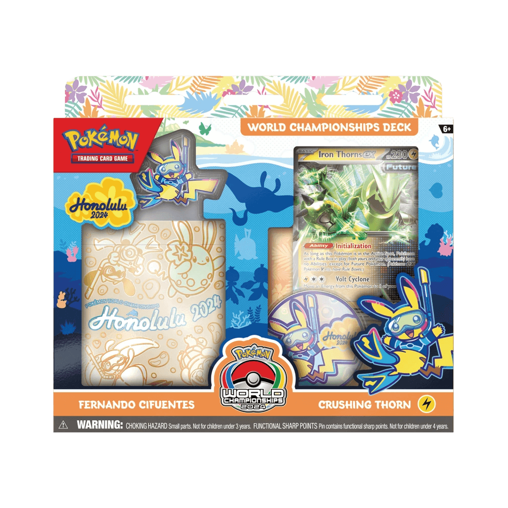 Pokémon TCG: 2024 World Champions Decks (Fernando Cifuentes | Crushing Thorn) box set featuring deck and accessories.