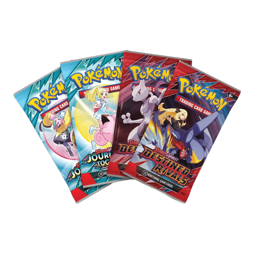 Pokémon TCG: Team Rocket Tin booster packs featuring Mewtwo and Pikachu cards.