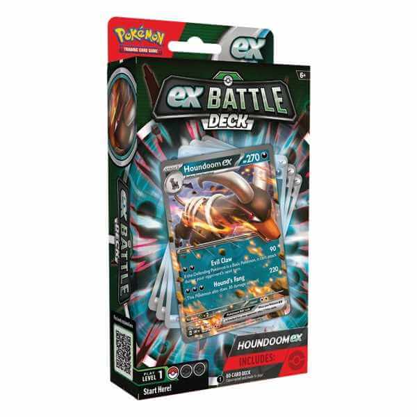 Pokemon TCG: Houndoom ex Battle Deck packaging with cards and features prominently displayed.