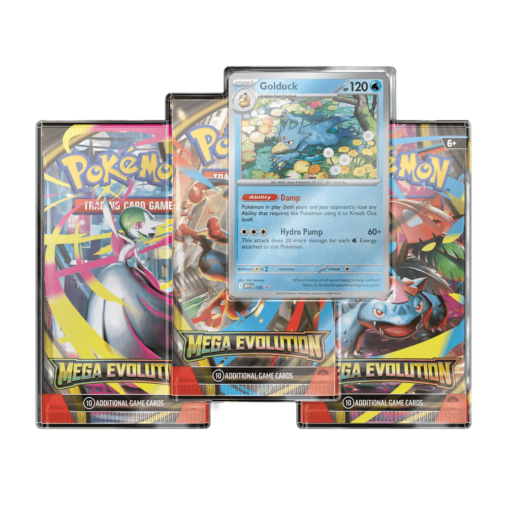 Pokémon TCG: Mega Evolution - 3-pack featuring powerful Pokémon cards with Mega Evolution capabilities and high HP stats.