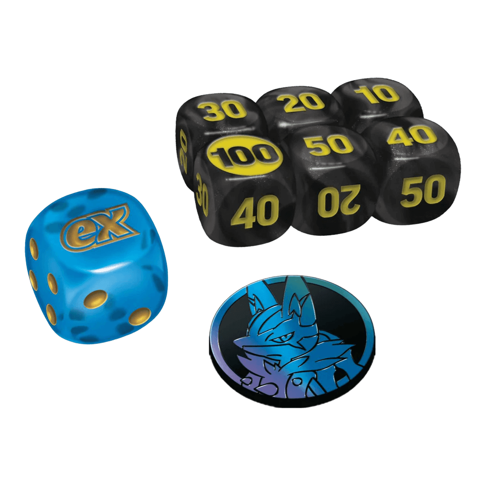 Pokémon TCG: Mega Evolution - Elite Trainer Box - Lucario components including dice and Lucario coin