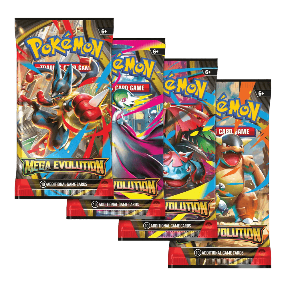 Pokémon TCG: Mega Evolution - Premium Checklane featuring various Mega Evolution Pokémon card packs.