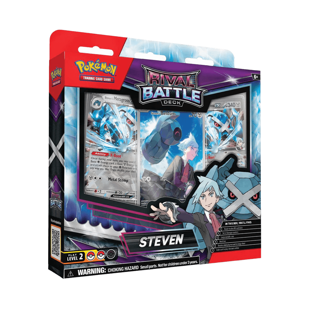 Pokémon TCG: Rival Battle Deck - Steven box with cards, coin, and playmat